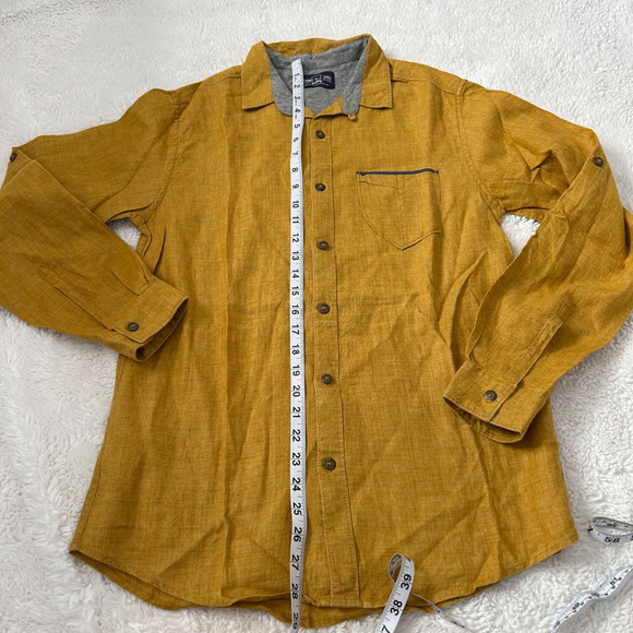 Spykar Men's Button Up Shirt Size M in Yellow Linen/ Cotton Blend - Picture 3 of 6